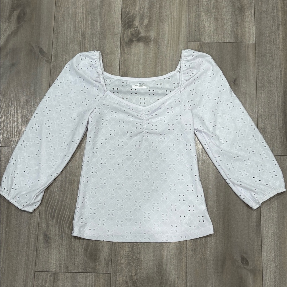 George White Eyelet Blouse Size S